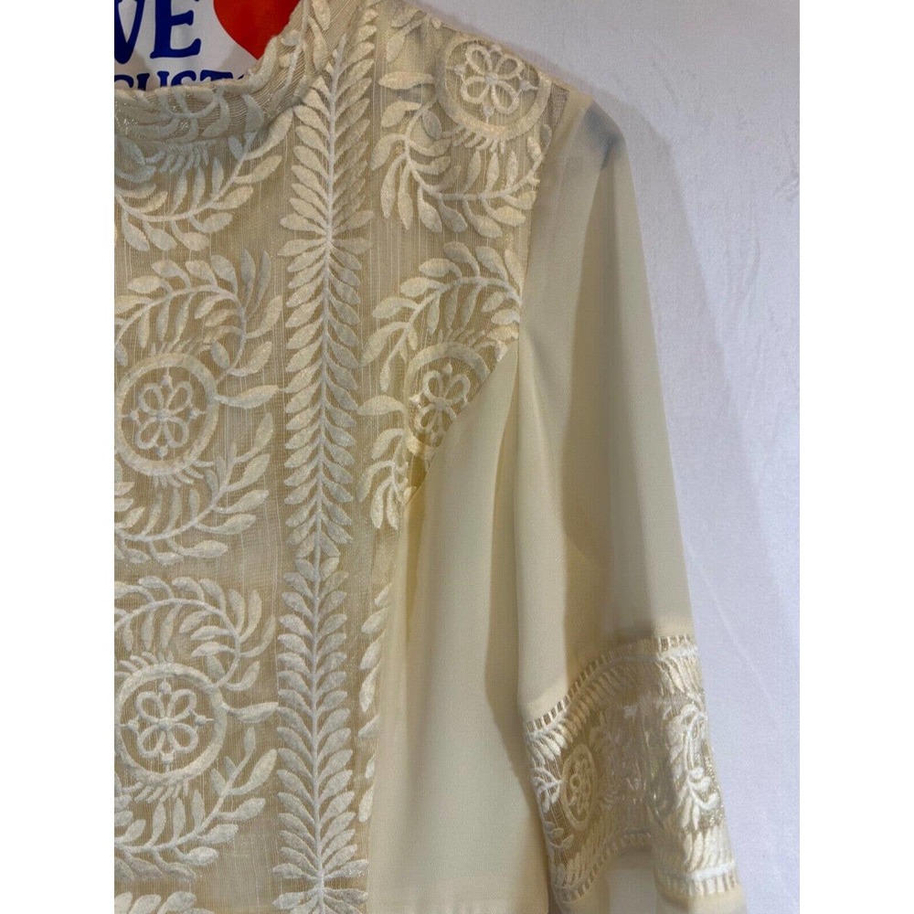 Lucy Paris Size S Cream Lace Chiffon Long Sleeve Dress Polyester Fit Flare D3 - Picture 7 of 7